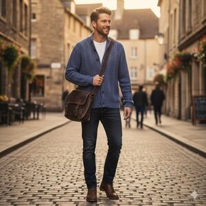 Consensus Vintage Knit Sweater Mens Medium Blue Mock Neck Button Front Y2K Cozy